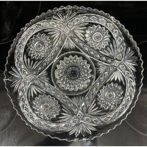 Vtg 1943 Hobstar Imperial Glass Footed Plate Sawtooth Edge Embossed Clear 10.5”